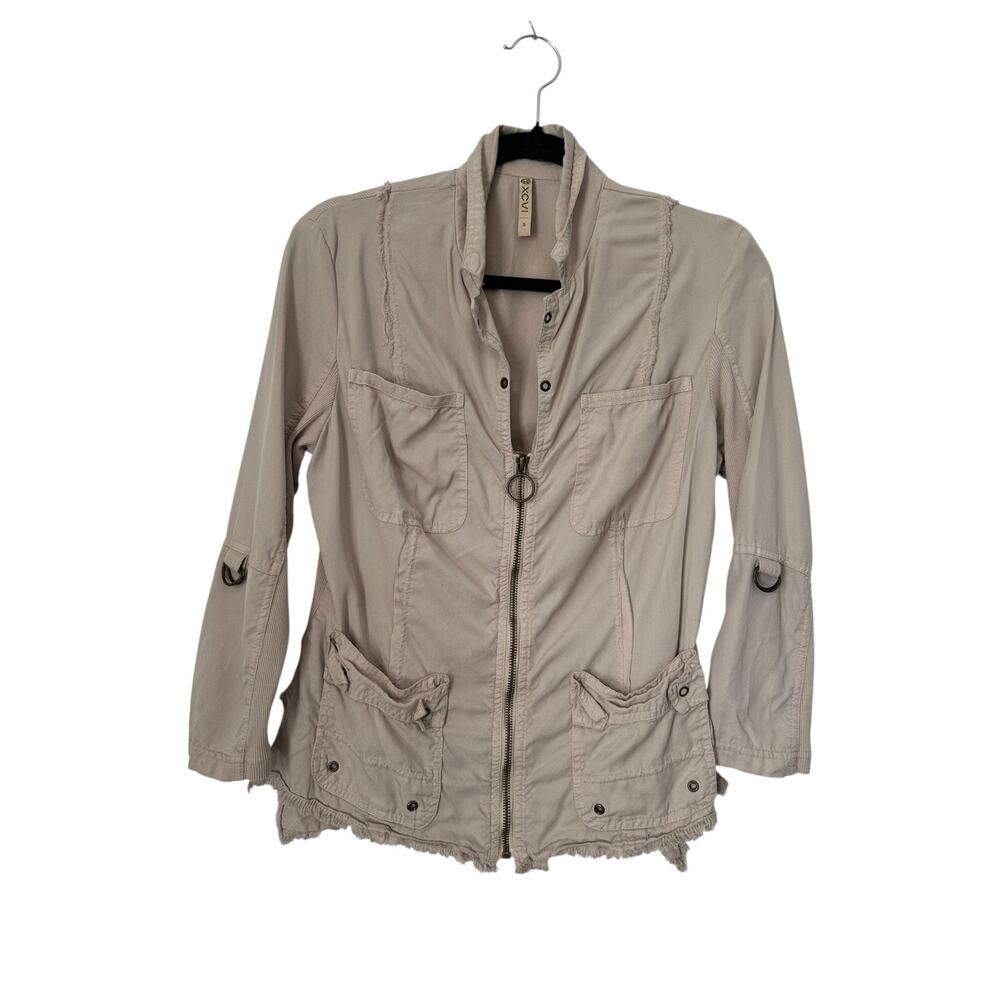 XCVI Womens Boho Utility Jacket Size S Beige Full Zip Gorpcore Outdoor Peasant